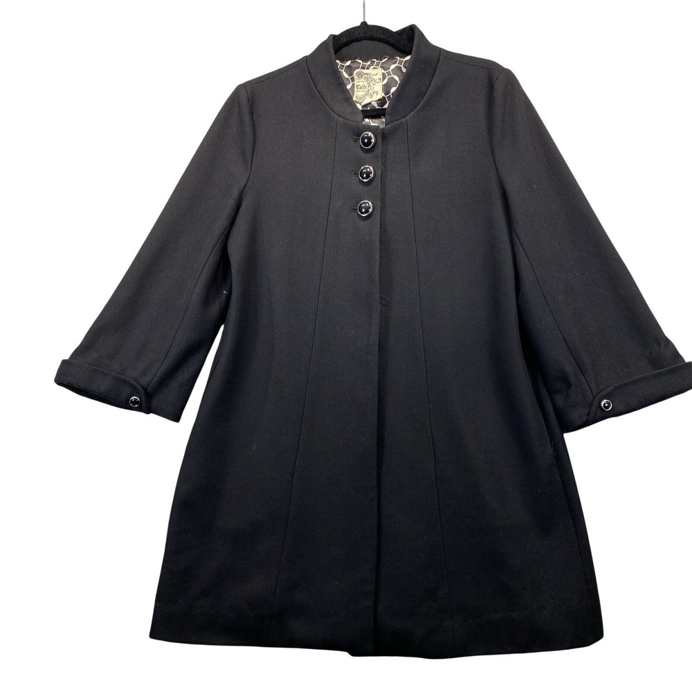 Tulle Womens‎ Black Wool Blend 3/4 Sleeve Mock Neck Swing Coat Jacket Size M